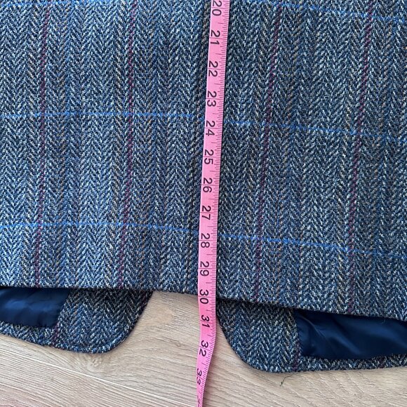Tweed Plaid Herringbone Wool Blazer sz 46R - grey/blue - Picture 13 of 14